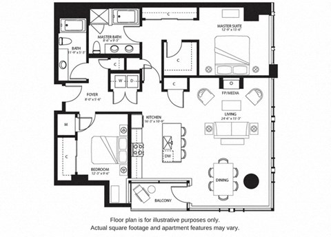 Floor plan for 2 beds, 2 baths, 1448 sqft